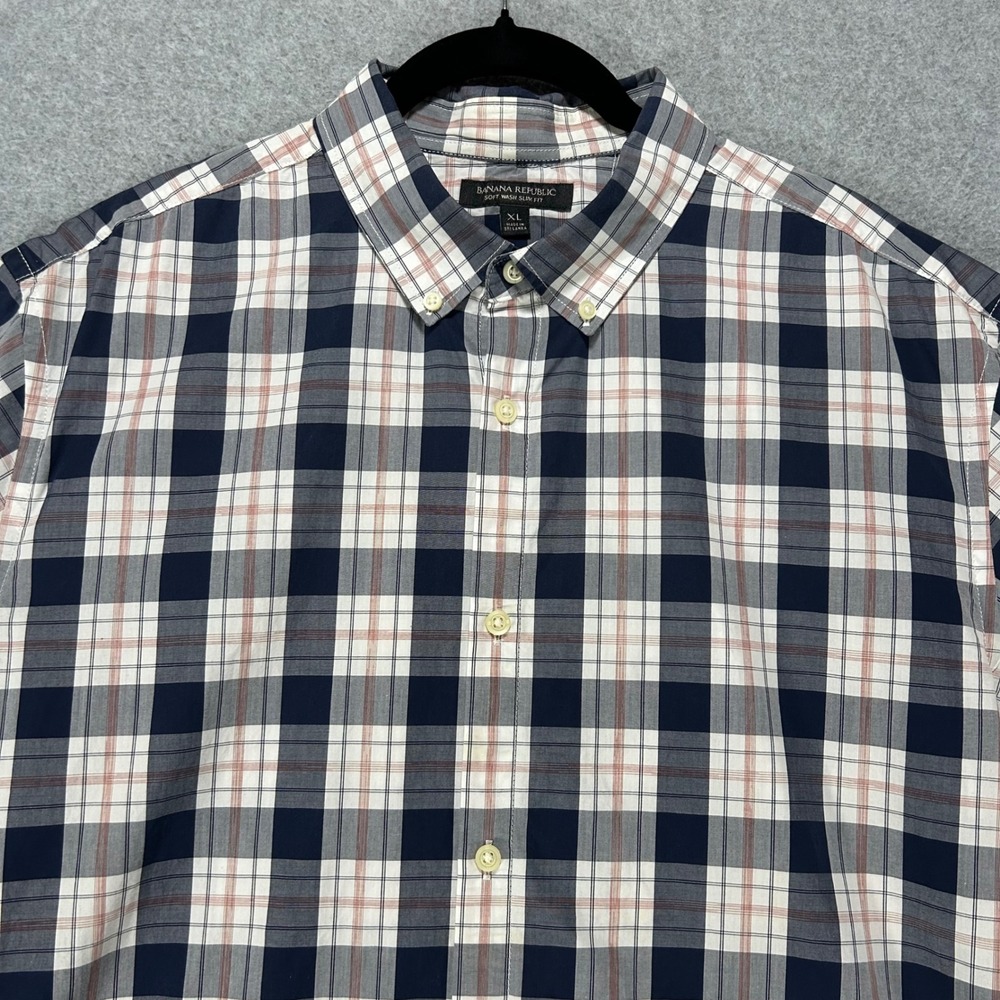 Banana Republic Button Down Soft Wash Slim Fit Mens XL Blue Plaid Preppy Classic